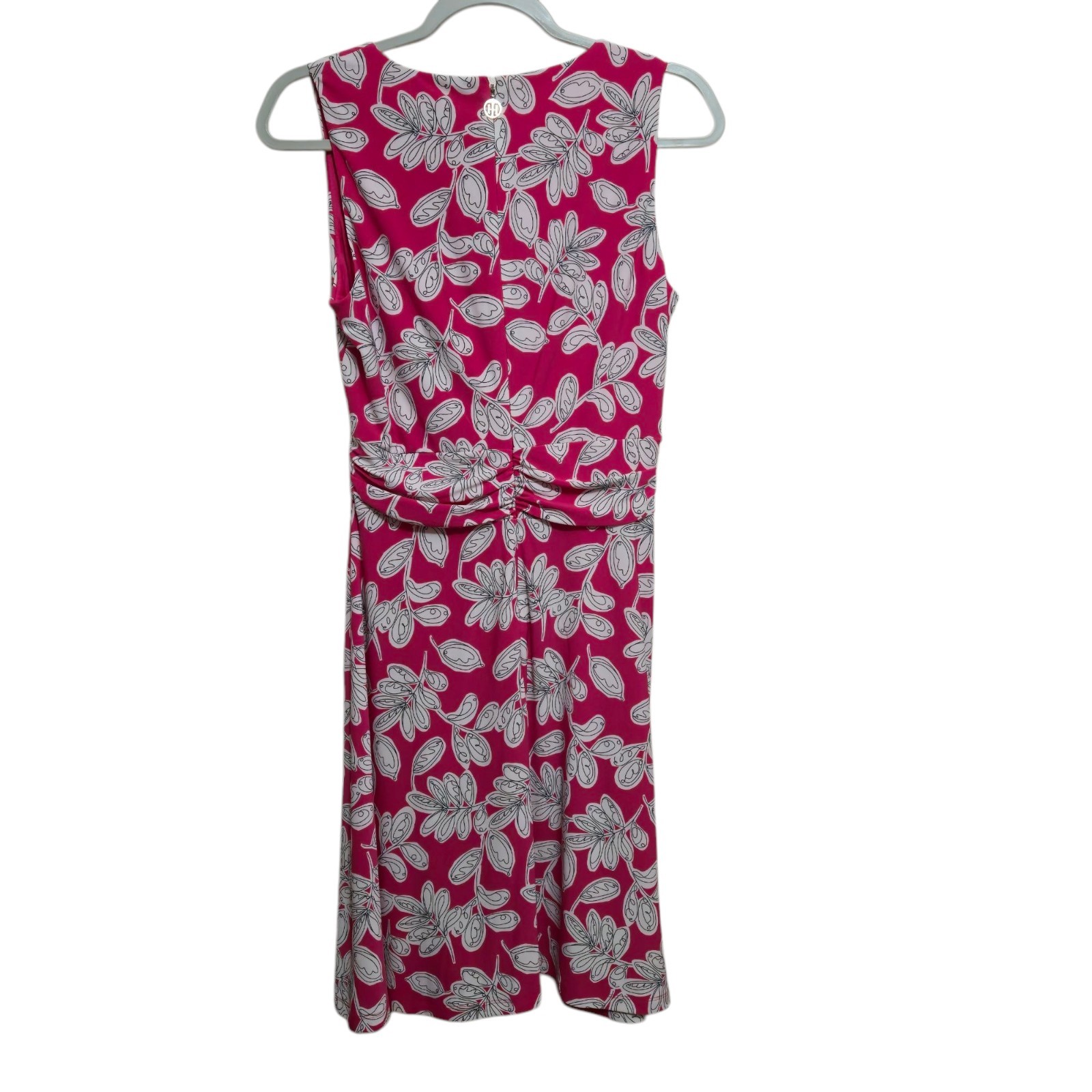 Tommy Hilfiger Dress Size 6 Leaf Pattern Hot Pink Black White Ruched Waist NEW