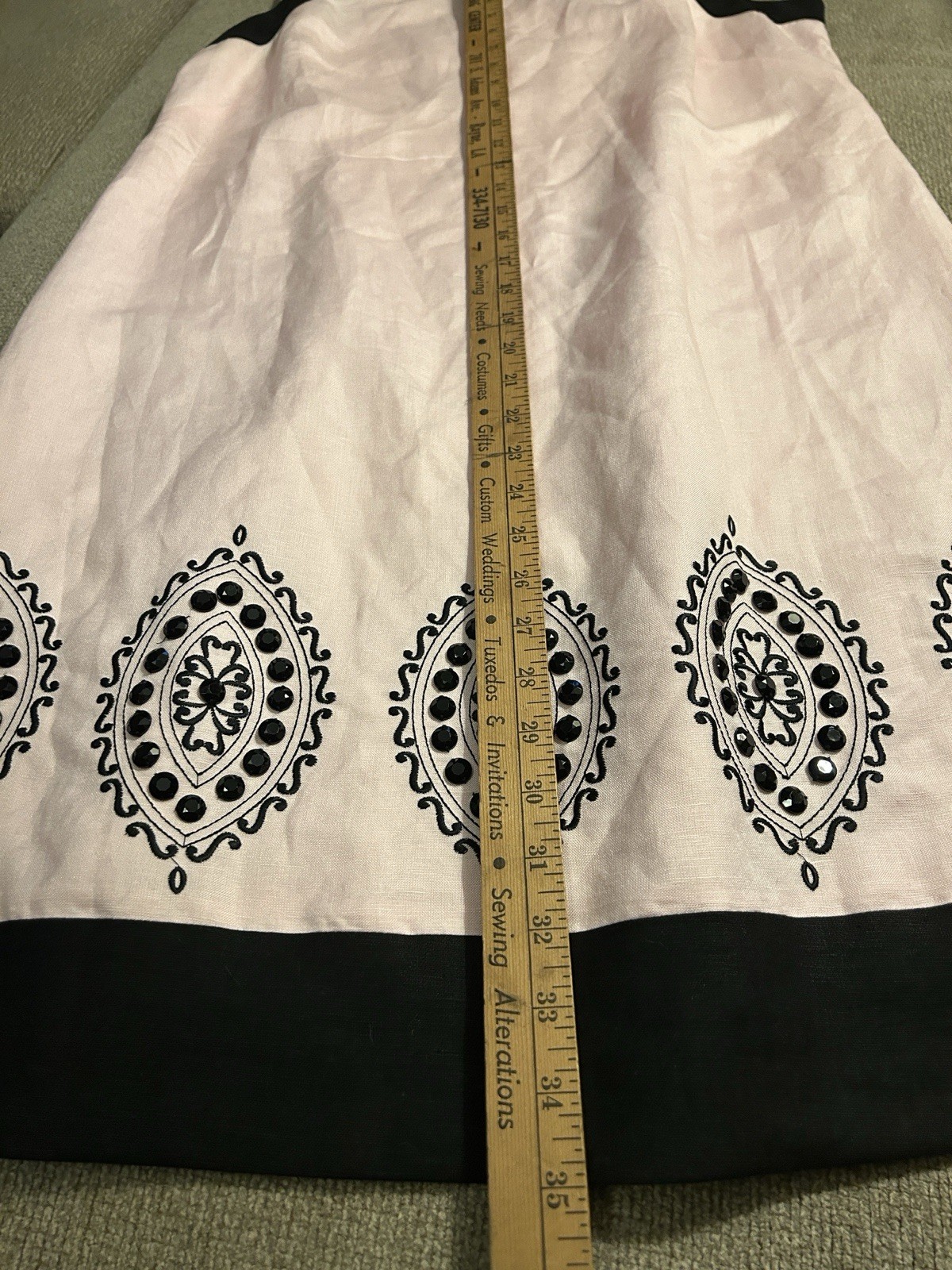 J Howard Pink W/ Black Embroidery Sequin Trim Shift Linen Sleeveless Dress SZ 14