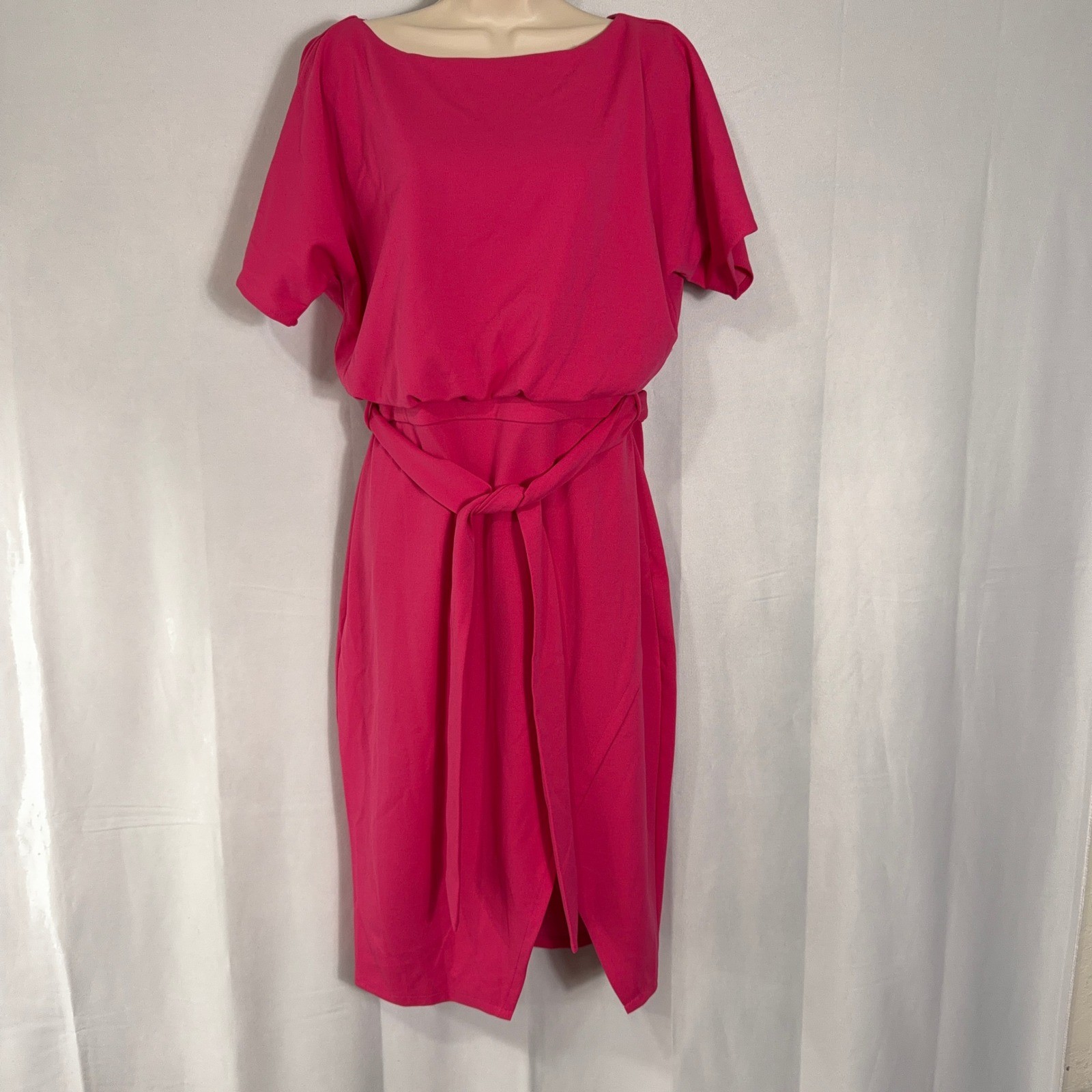 Kensie Dress Sheath Faux Wrap Belted Hot Pink Womens Size 10 NWT