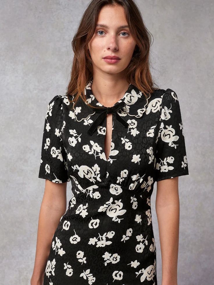 Rouje Sheila mini floral dress Size 34 in a black and cream rose print Mini