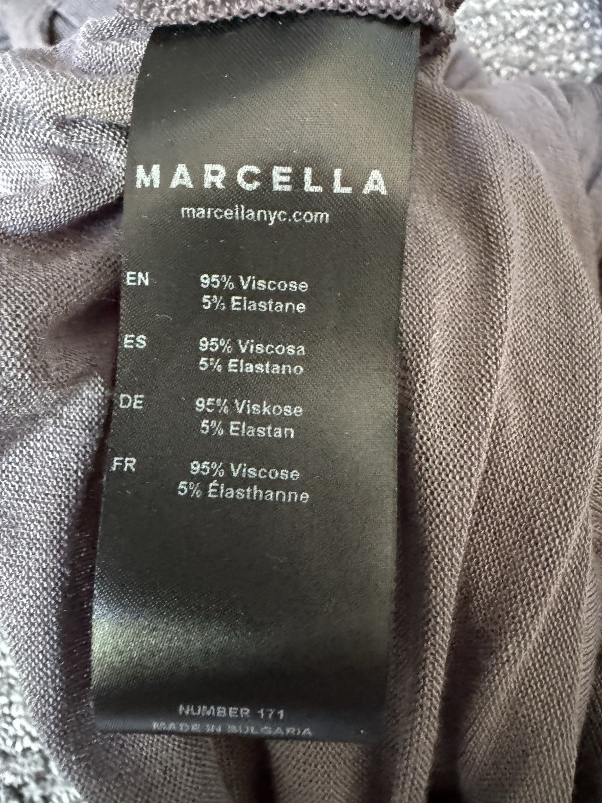 Marcella Oslo Anthracite Gray Taupe Cowl Neck Draped Knit Tunic Hi-Low Dress M