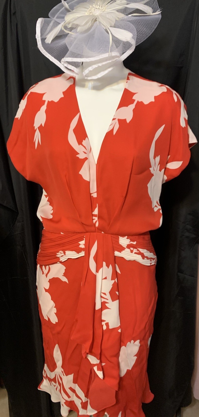Joie Ashleena Tropical Silk Pleated Detail V-Neck Midi Dress Sz 8 Retail $398