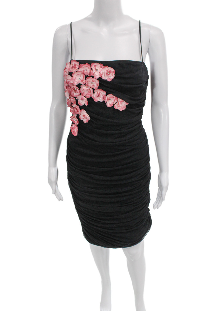Betsey Johnson Womens Bodycon Floral Mini Dress Black Size M