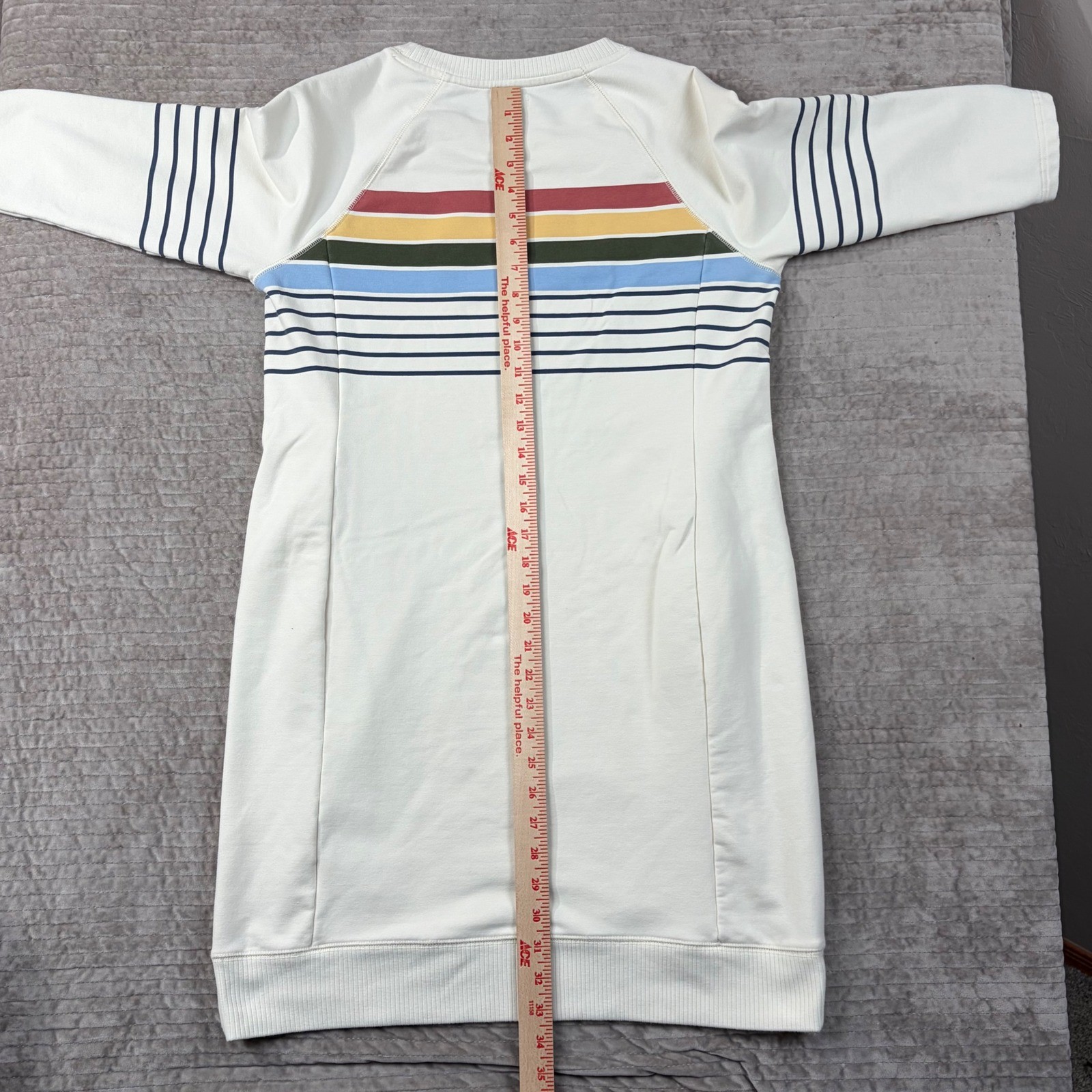 LL Bean Outside Everyday Sweatshirt Dress Cream Rainbow Stripe Petite Small