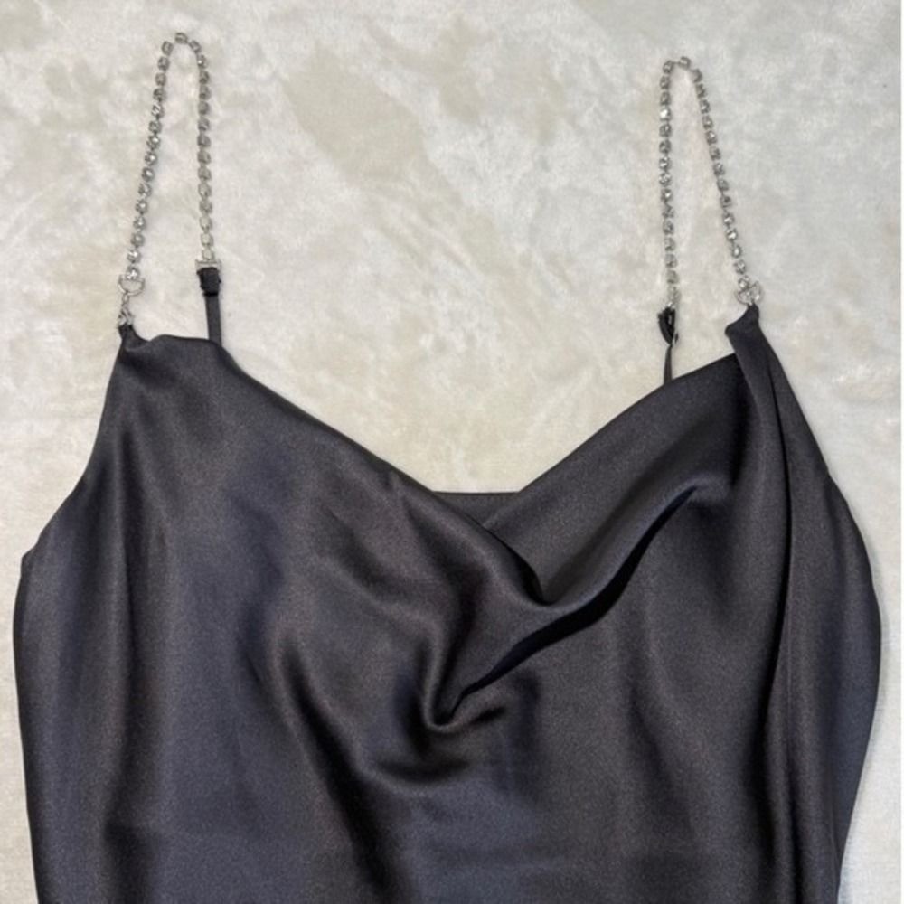 Black Satin Mini Dress Rhinestones Sparkle Bachelorette Party Sorority Medium