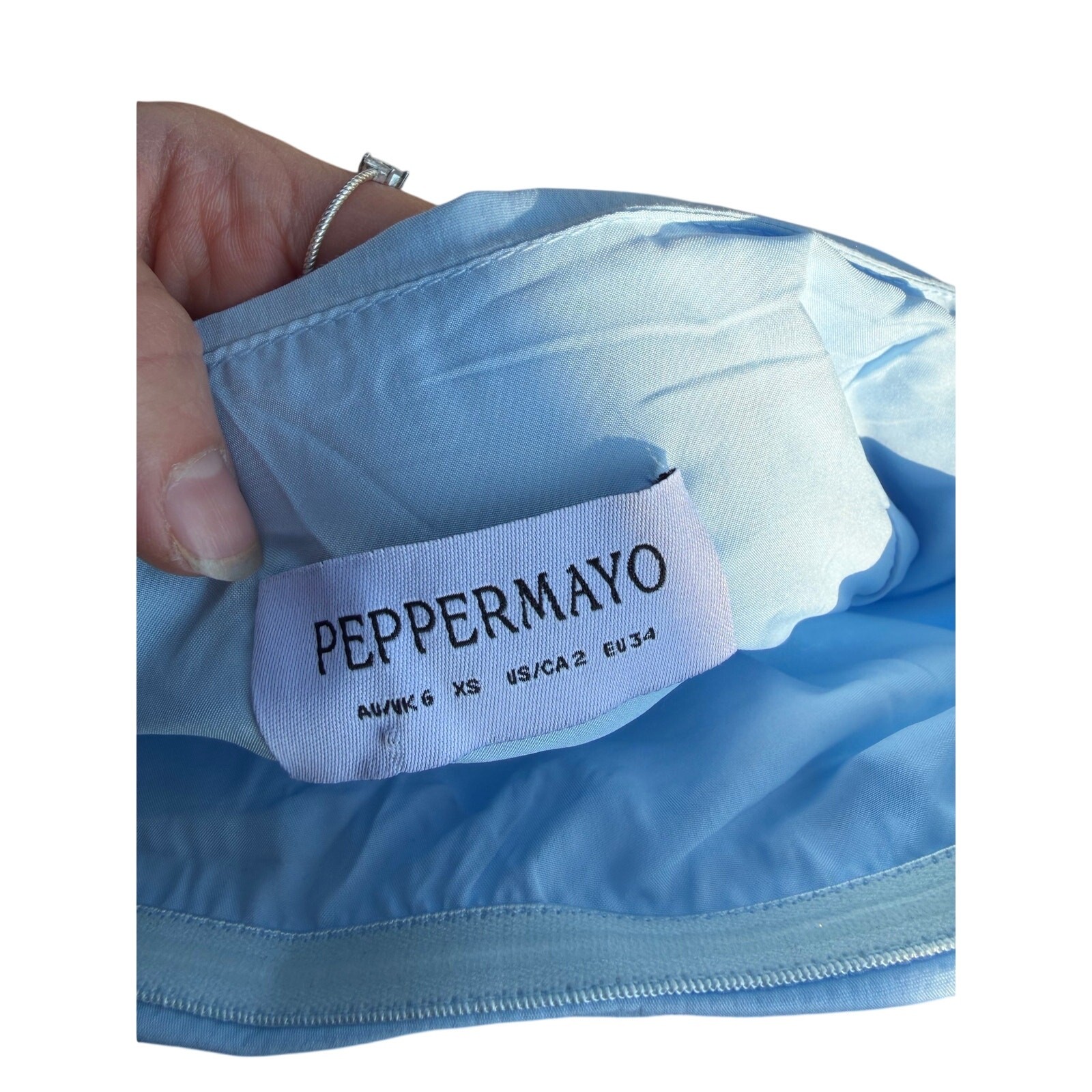 Peppermayo Carmel Ruched Strapless Mini Dress Blue Cotton Blend Size US 2 XS