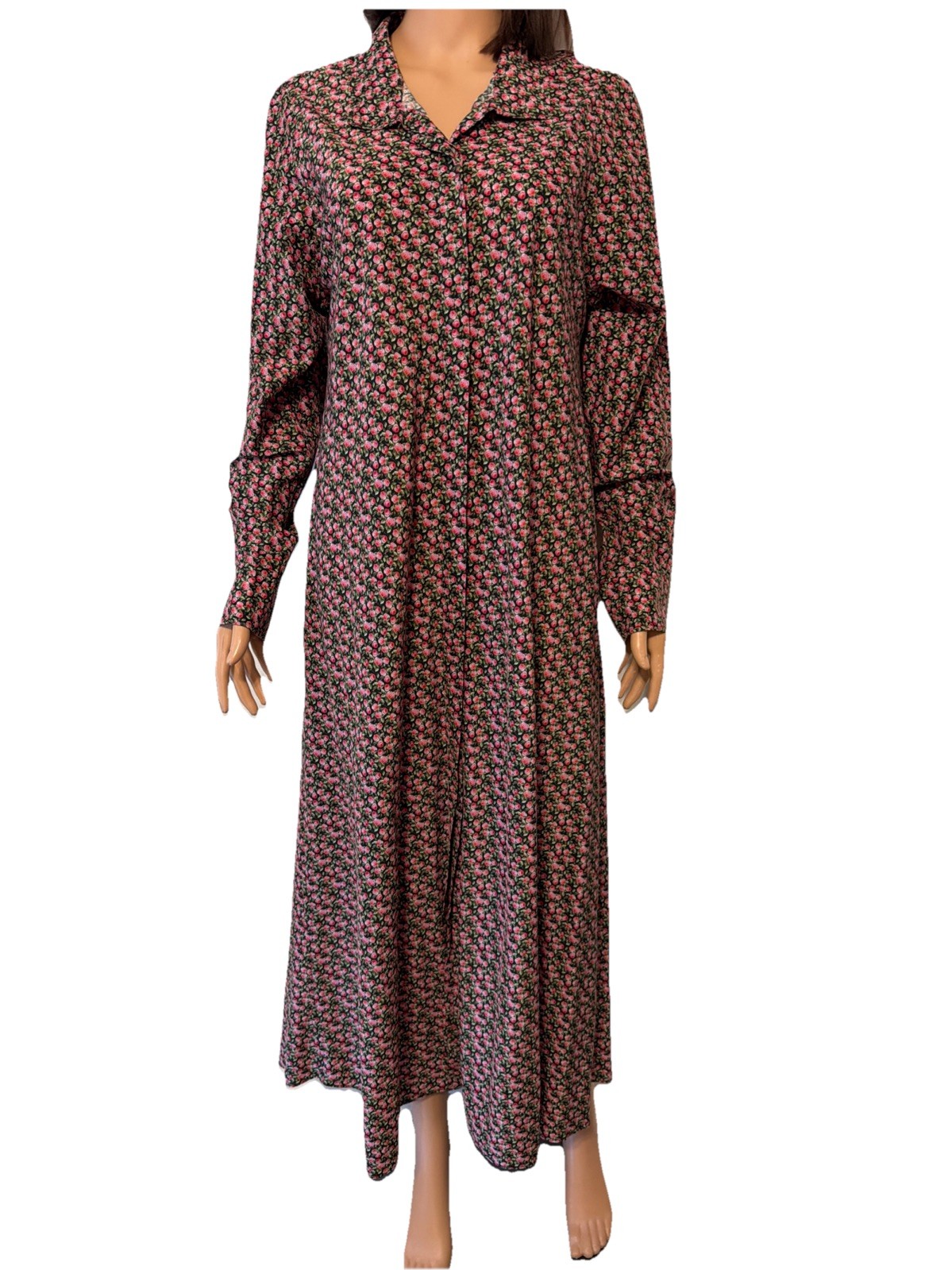 Ann Mashburn Floral/roses Maxi Shirt Dress Large Pockets Button Silk Blend
