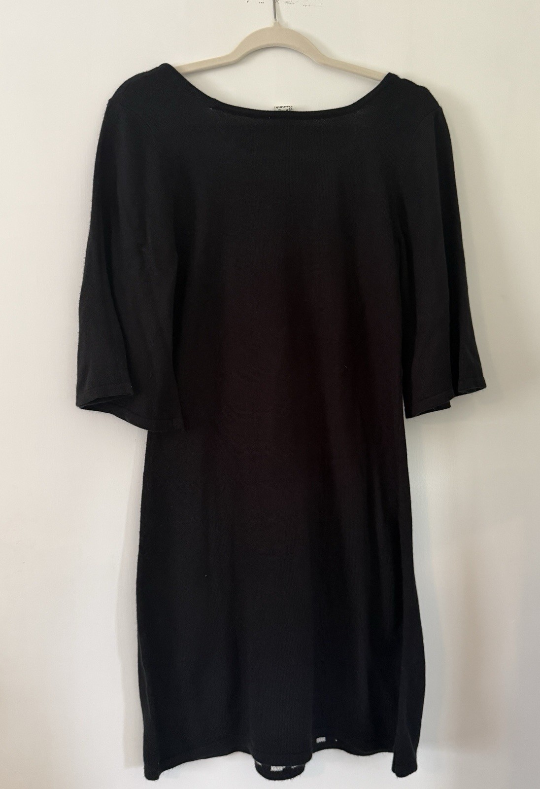 Sangria Black/White Geometric Knit Shift Dress Scoop Neck 3/4 Bell Sleeve S