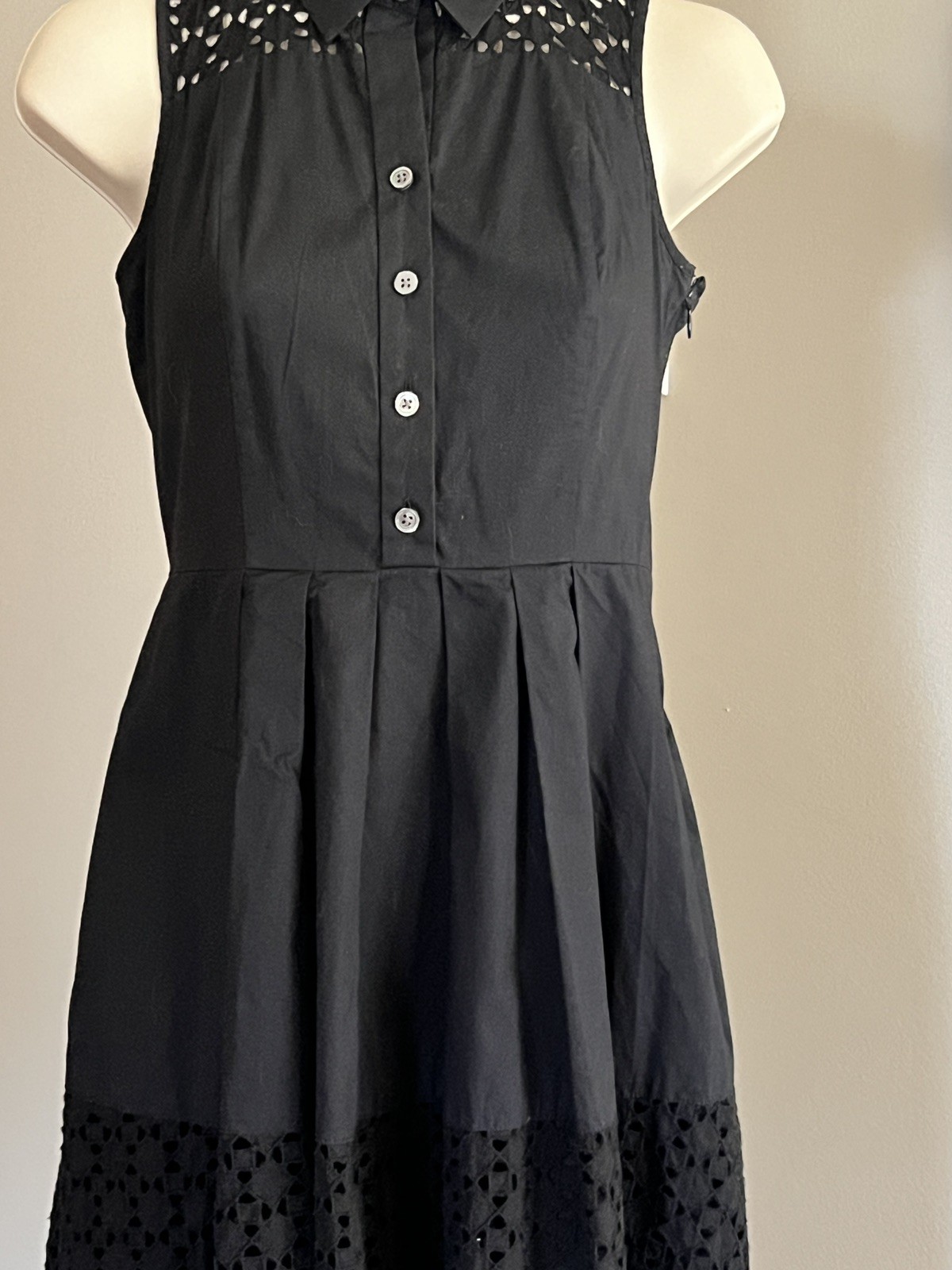 Ann Taylor Black Sleeveless Eyelet Shirtdress 00P