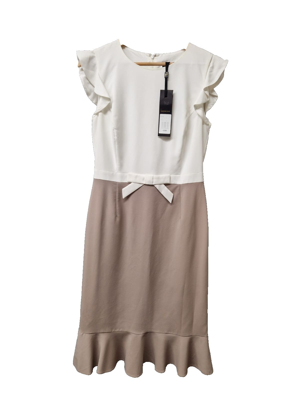 BNWT Phase Eight Stella Bow Dress UK 12 EU 40 Nude & Ivory Ruffle-Hem £120