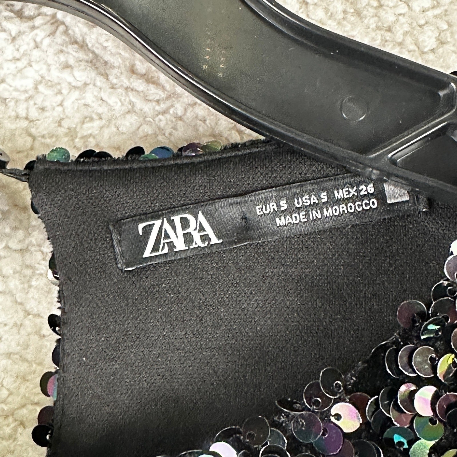 Zara Sequin Shift Mini Dress Womens Small Black Iridescent Party Glam