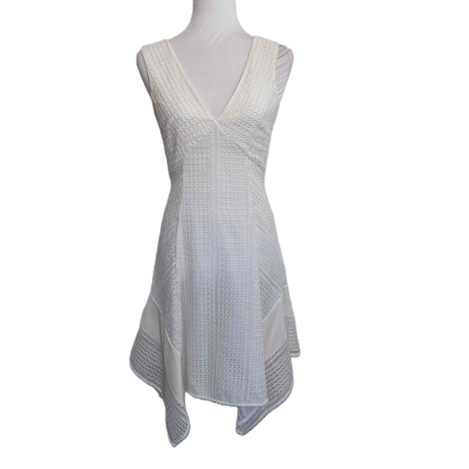 Derek Lam 10 Crosby White Vneck Handkerchief Hem Textured Dress Size 2