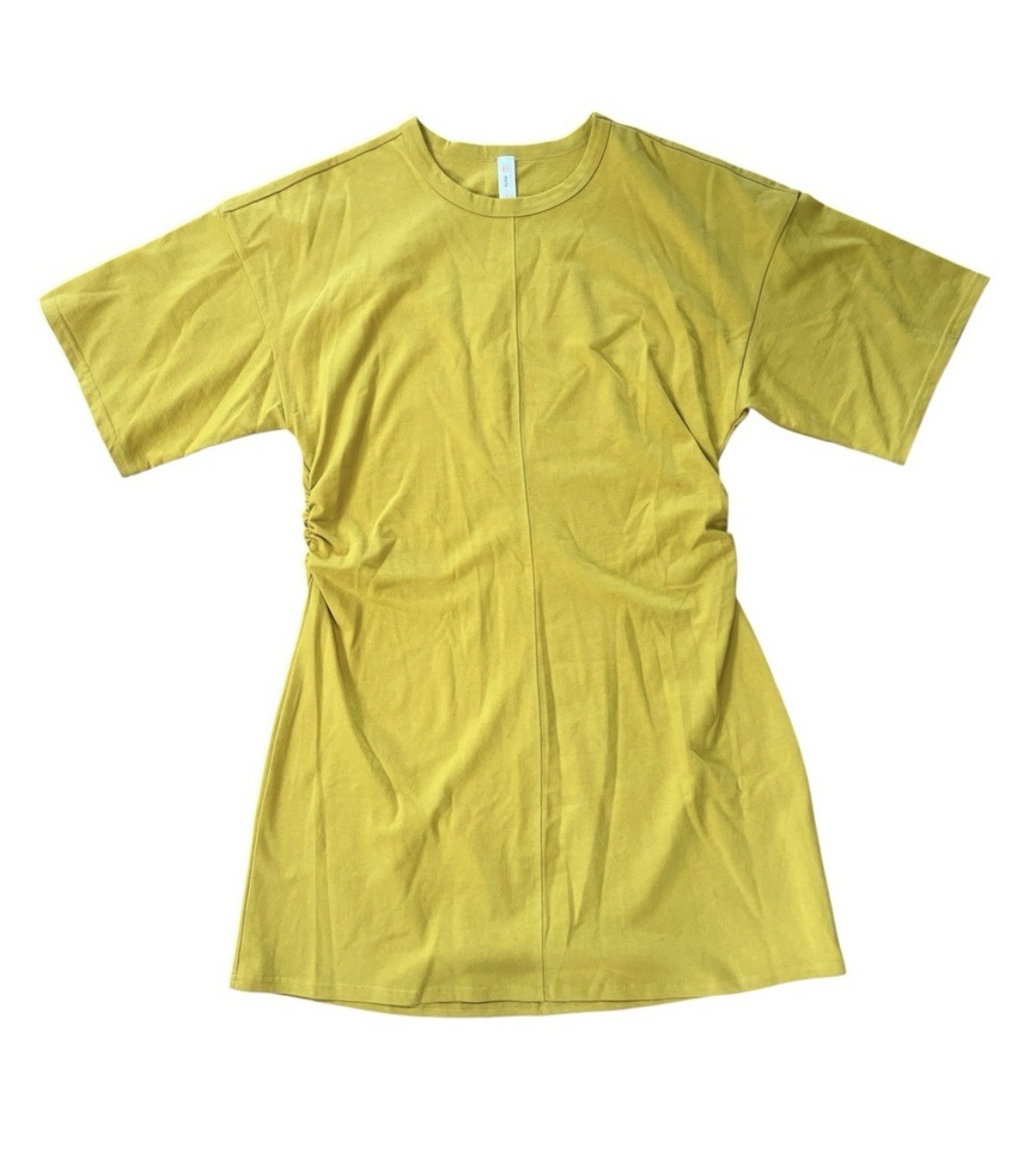 Daily Practice Field Day Gold Yellow Sinch Detail Crewneck Cotton T-Shirt Dress
