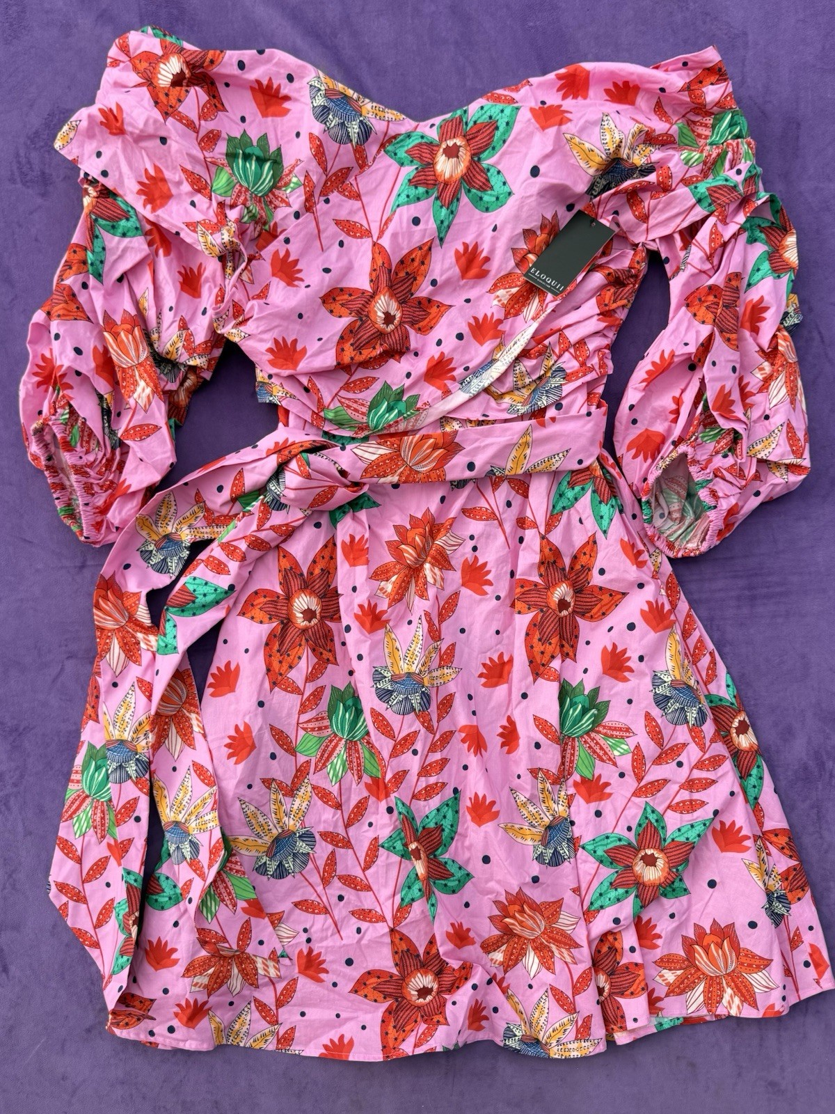 Eloquii Dresses Pink Floral Off-Shoulder Tie-Waist Dress 100% Cotton Sz 18 NWT