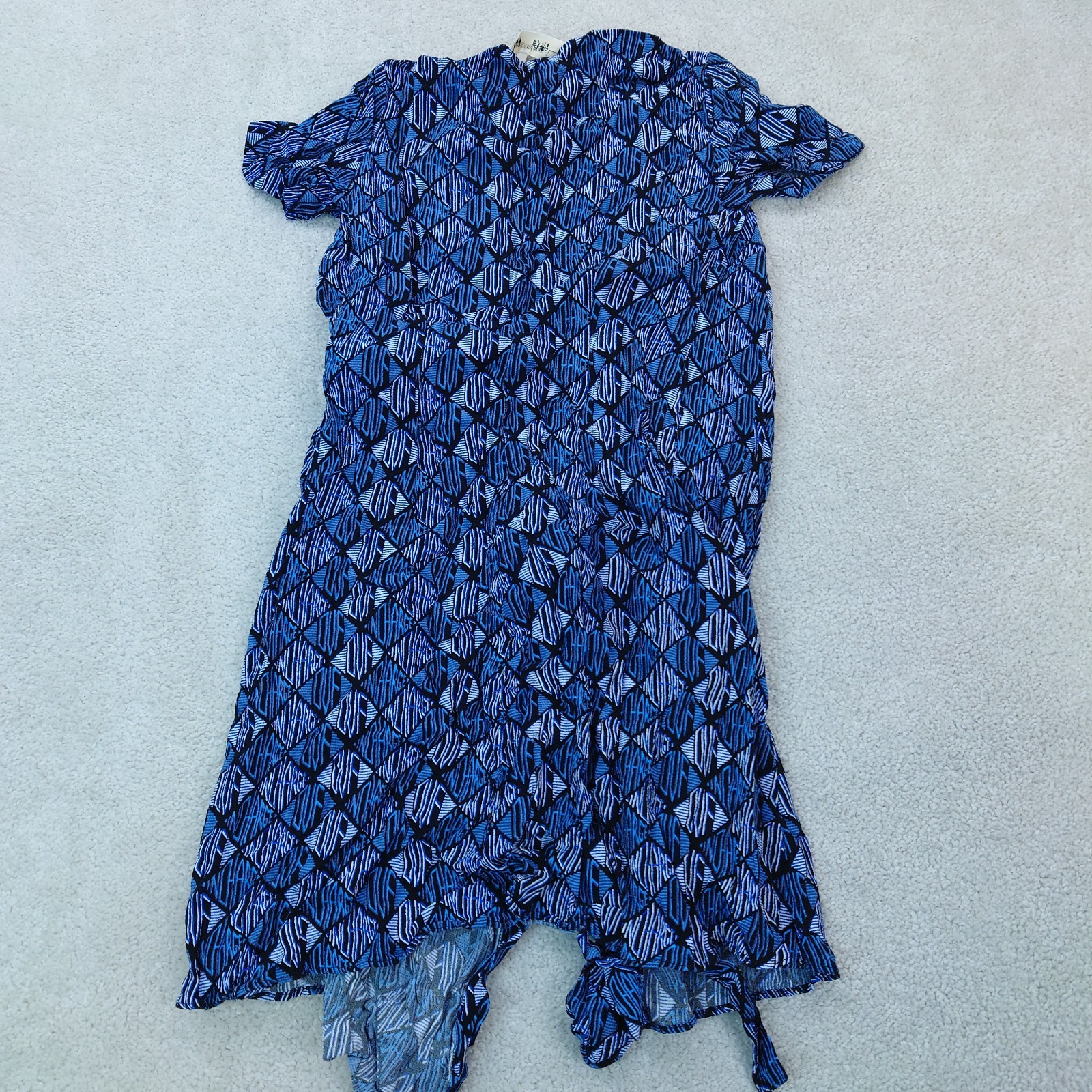 Diane Von Furstenberg Blue Logo DVF Monogram Geometric Diamond Wrap Dress XXS