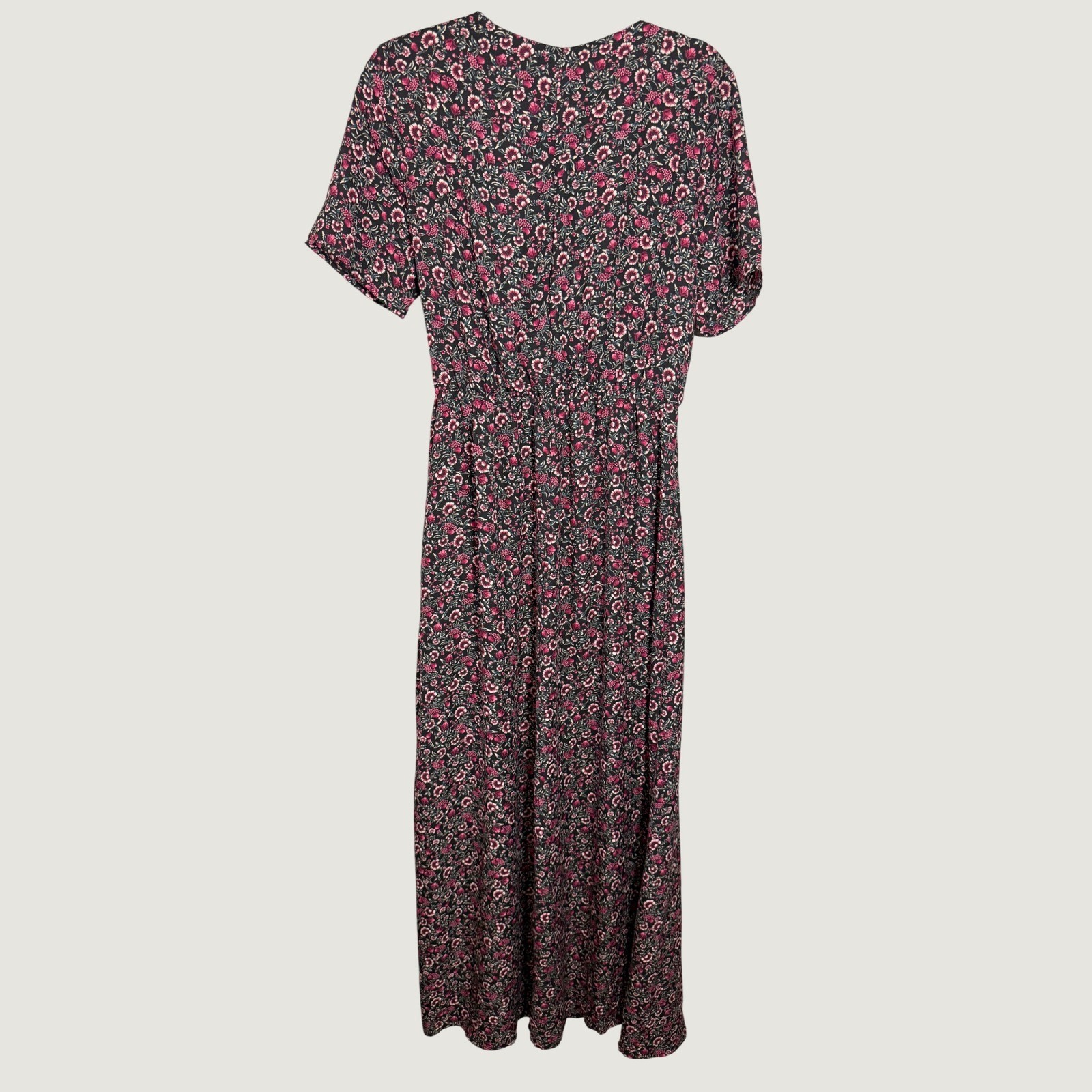 Francescas Miami Black Floral Print Faux Wrap Tie Maxi Dress Boho Peasant L