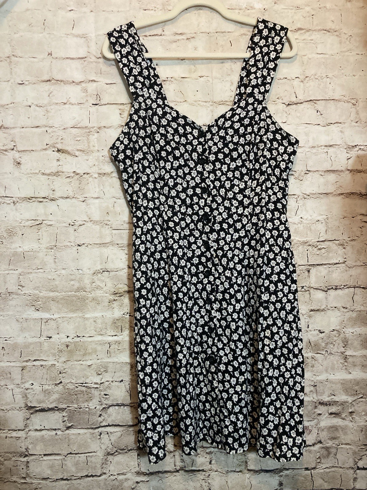 Vintage Moda International Mini Dress 12 Black Micro Floral Button Front Cottage