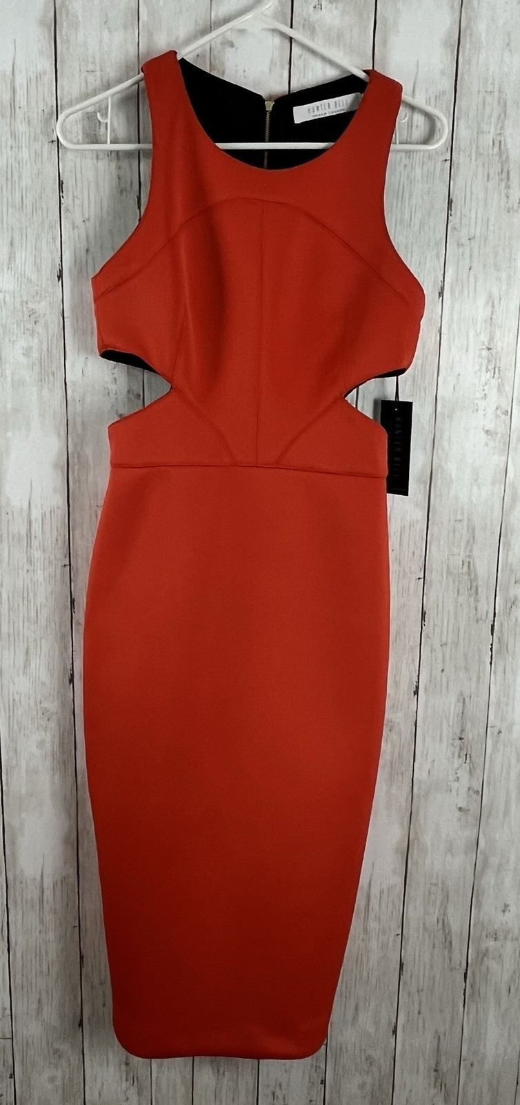 NWT Hunter Bell Porter Cutout Sheath Dress Size 8 Orange Scuba Neoprene Bodycon