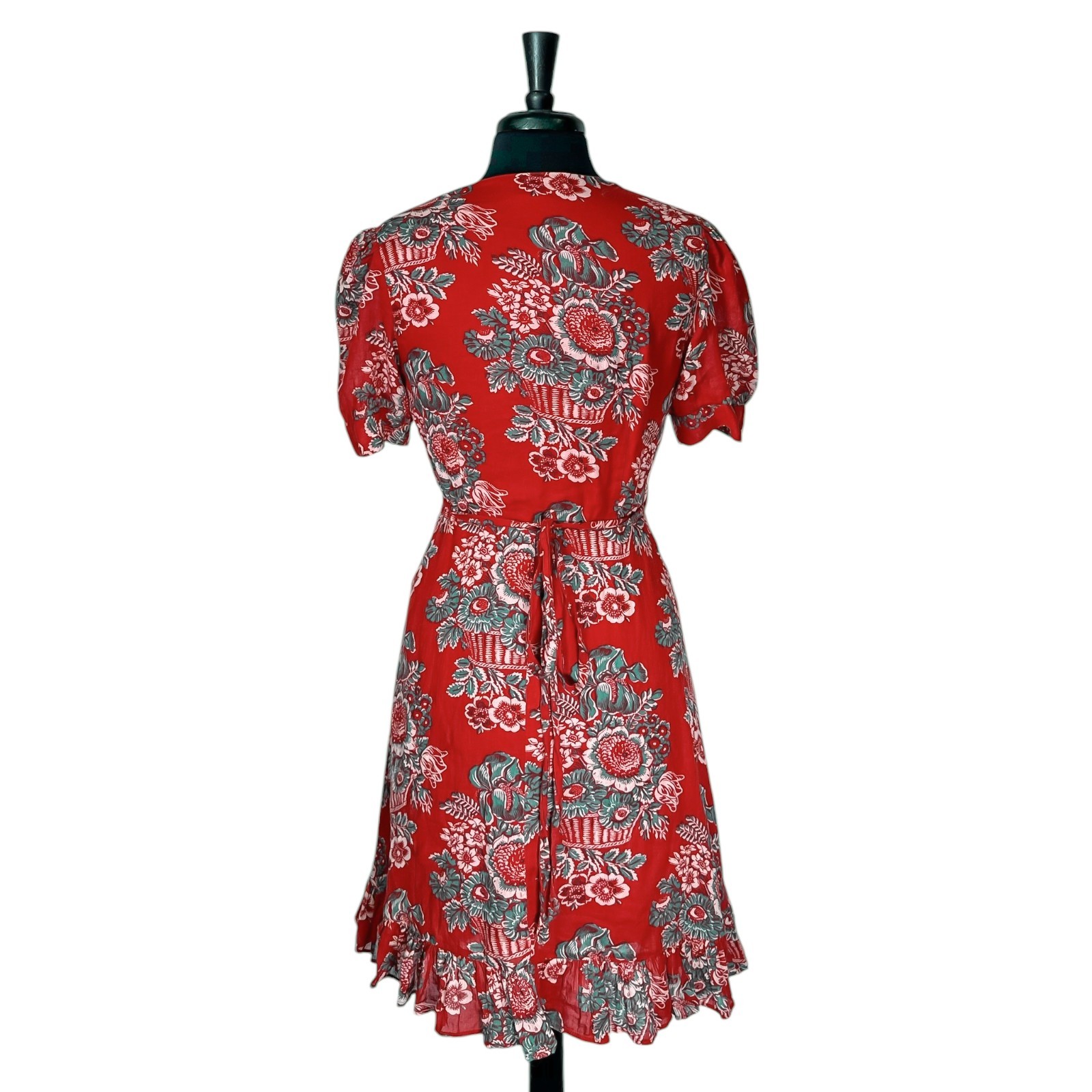 Denim & Supply Ralph Lauren Womens M Red Floral Wrap Dress Cotton Boho Ruffle