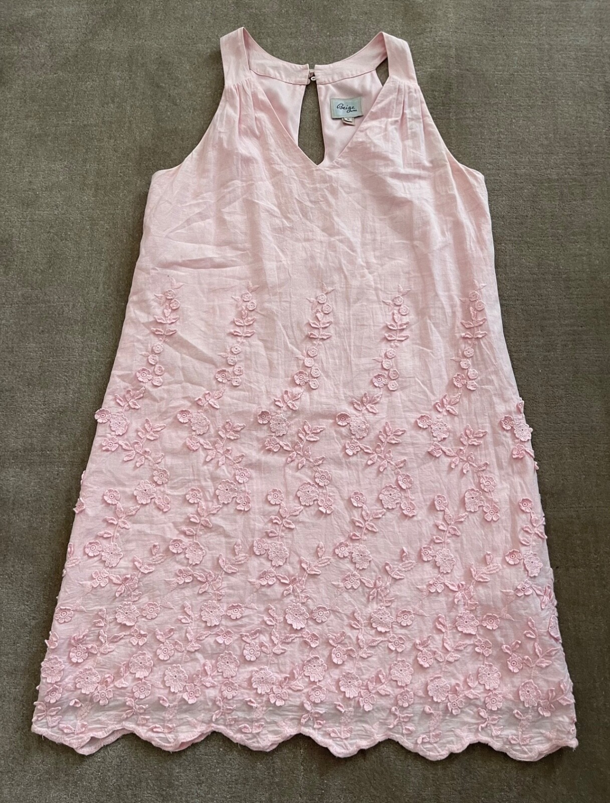 Eci Pale Pink Dress Floral Lace Applique A-Line Sleeveless Cotton Sz Med