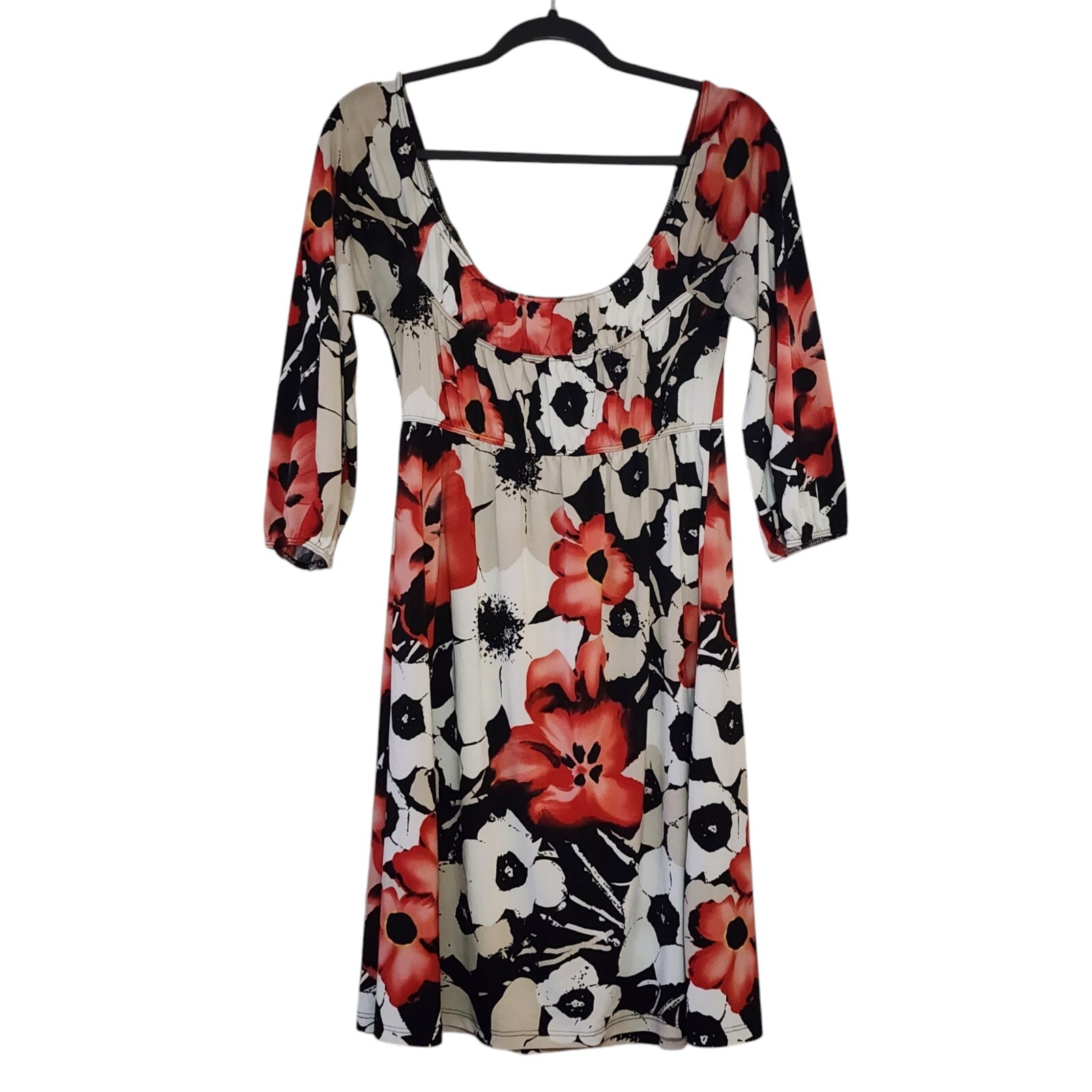 Catch My I Womens Slinky Empire Dress Size S Floral Wide Scoop Neck Pleated