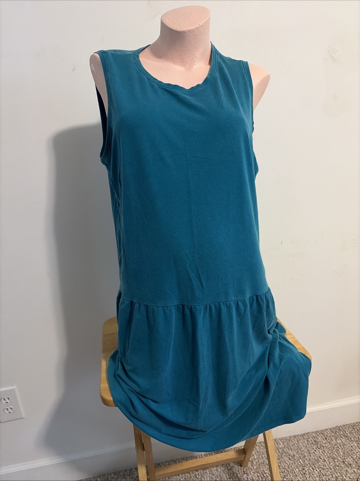 Eileen Fisher Women’s Sleeveless Teal Tank Dress Size Large Piling Stretch
