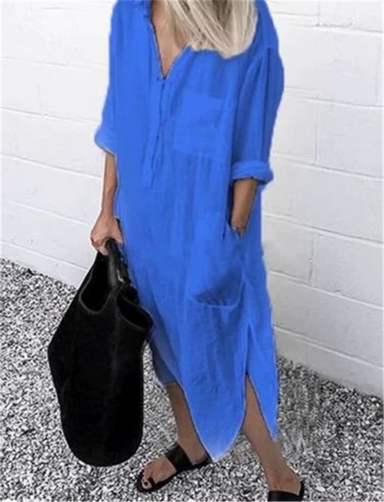 2025 Spring and Summer New Elegant Solid Color Split Women Dress Simple and Comf