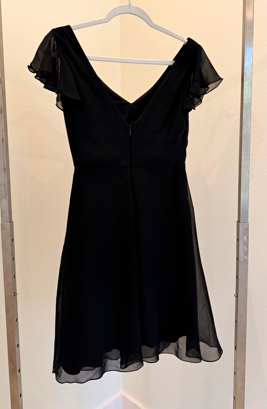 B2 Jasmine Black Solid V-Neck Flutter Sleeve Ruffle Mini Dress Polyester P06