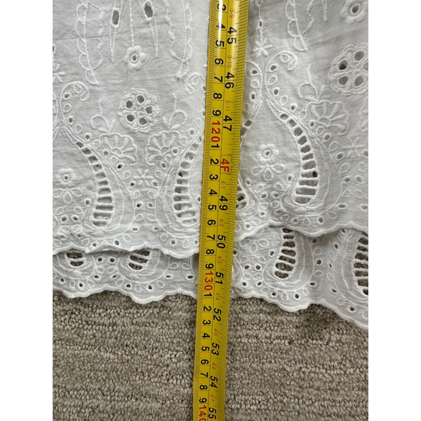 Zara White Eyelet Lace Midi Dress Womens XL Long Sleeve Boho Pintuck V-Neck