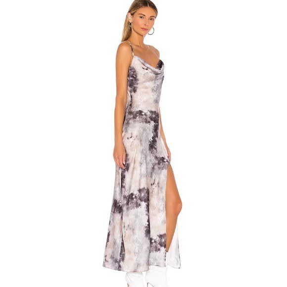 Revolve Superdown Krystal Slit Midi Dress in Grey Tie Dye Size S retail $88