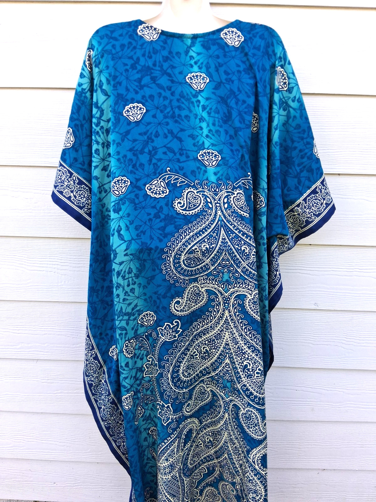 Sante Classics One Size Full Length Caftan Kaftan Dress Teal Green Polyester