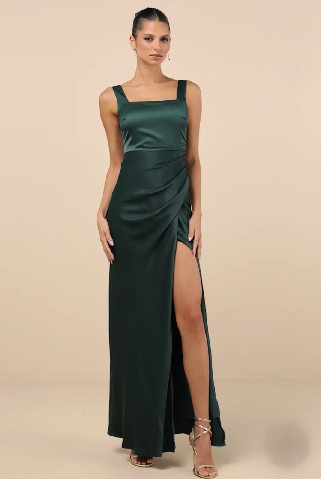 Lulus Red Carpet Romance Maxi Dress Womens Medium Green Satin Square Neck