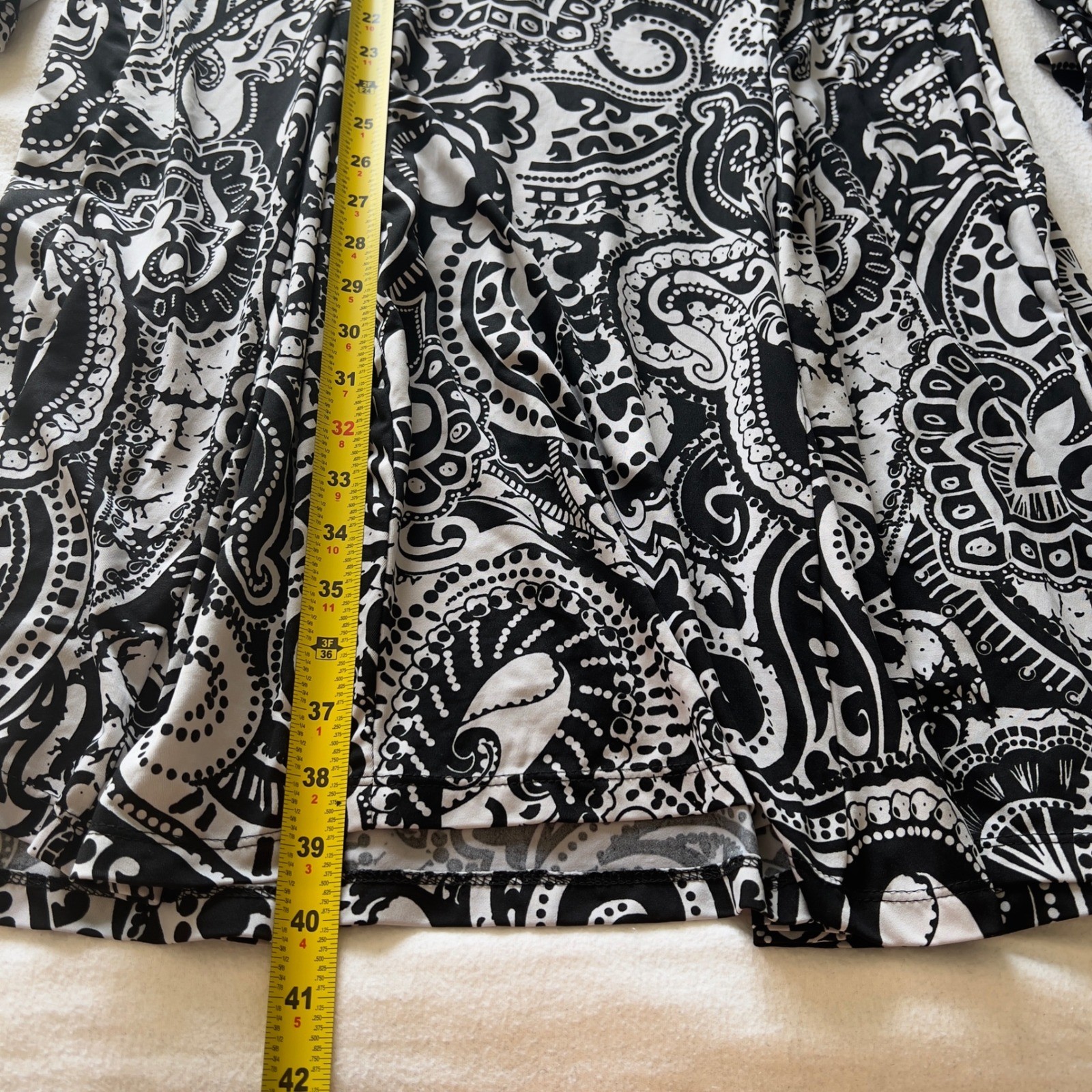 Ashley Stewart Black White Paisley Print V-Neck Long Sleeve Dress Women Plus
