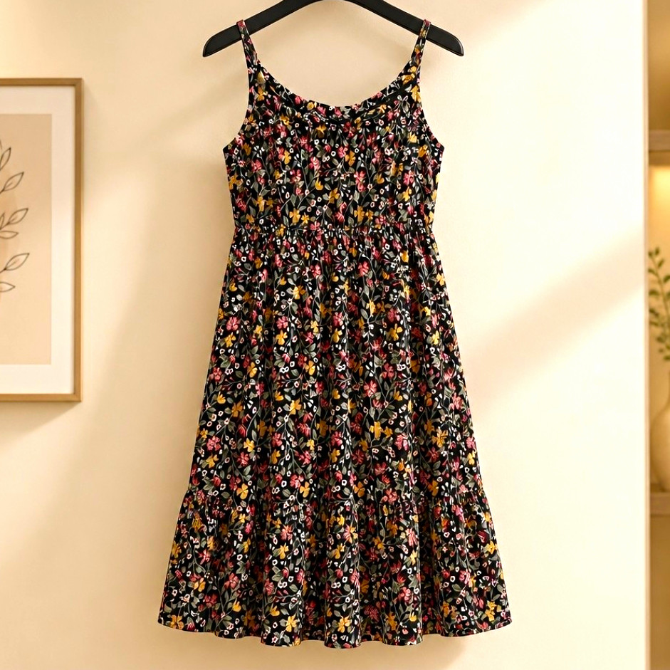 Old Navy Black Floral Smocked V-Neck Strappy Sleeveless Maxi Dress Womens XL