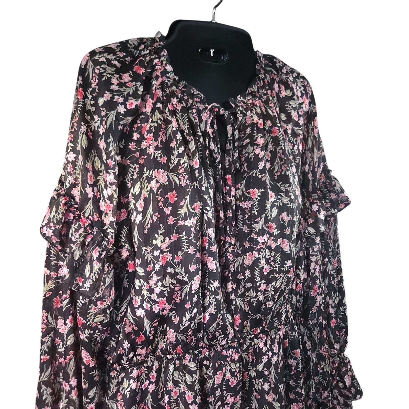 LUCY PARIS Imelda Dark Floral Print Dress Medium Black Long Sleeve NWT $108