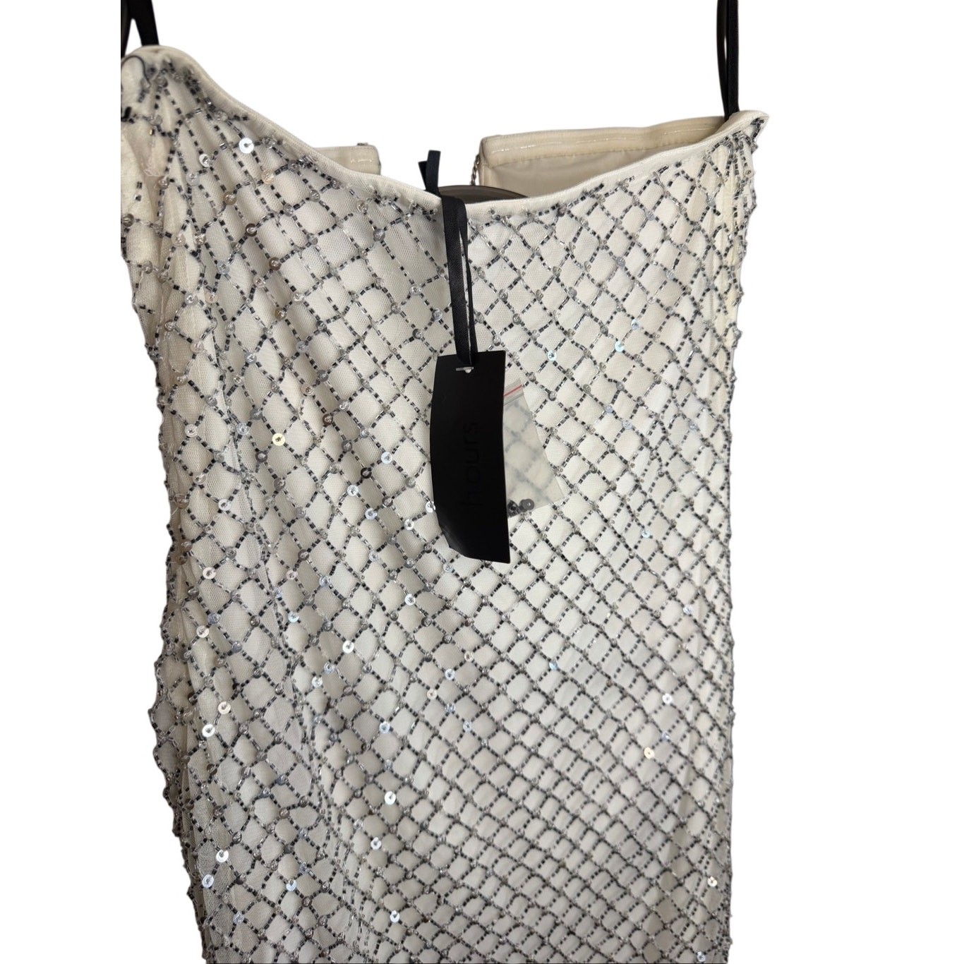 H:ours Alvah Mini Dress with Crystals Chain White Silver Revolve Size Small