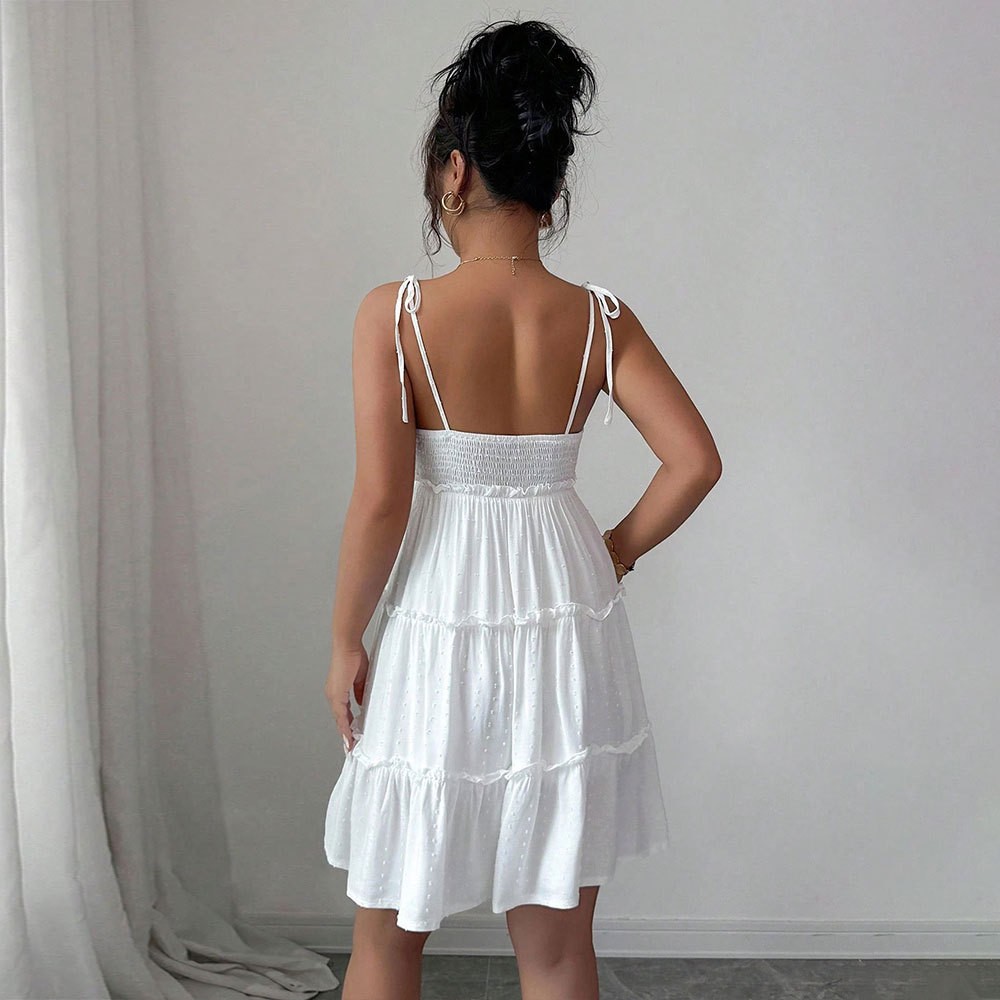 Womens White Spaghetti Strap Tiered Mini Dress Summer Sleeveless A Line Dress XL