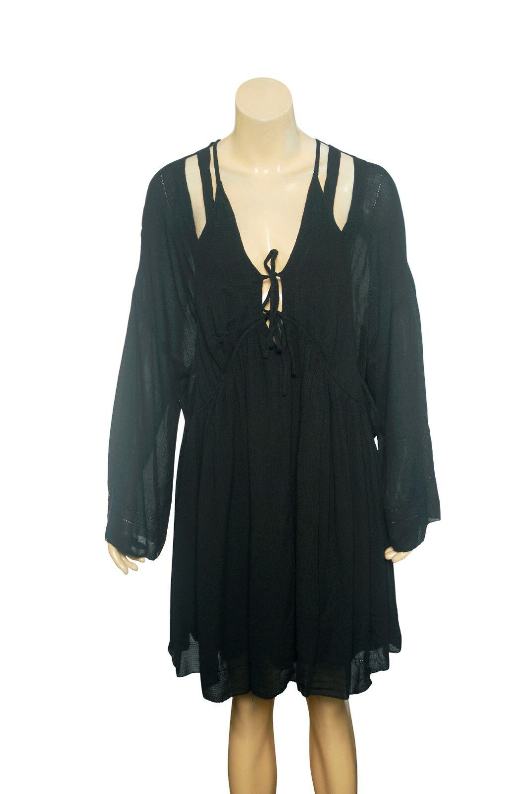 IRO Mini Dress S 36 Women Casual Cold Shoulder Lace Up Black Short NEW 25090