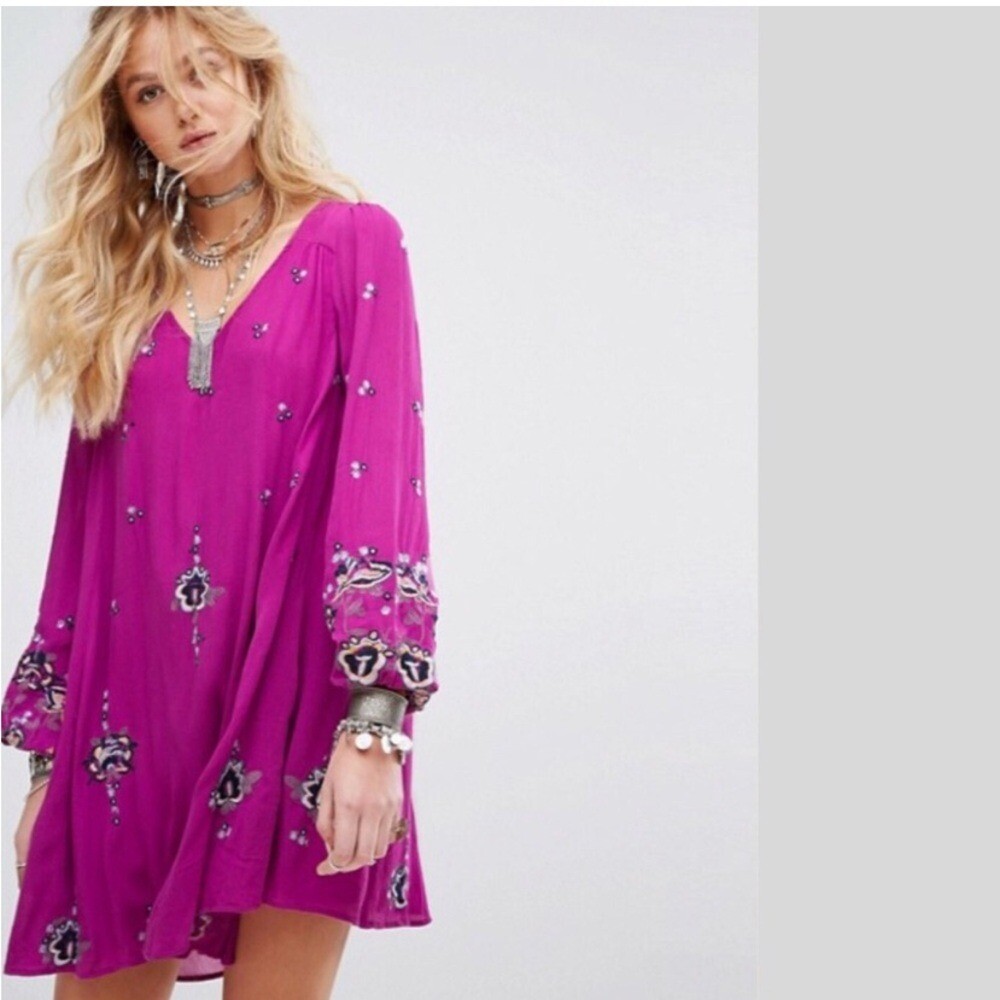 Free People Oxford Floral Embroidered Dress Boho Indie Y2K Gypsy Cottagecore