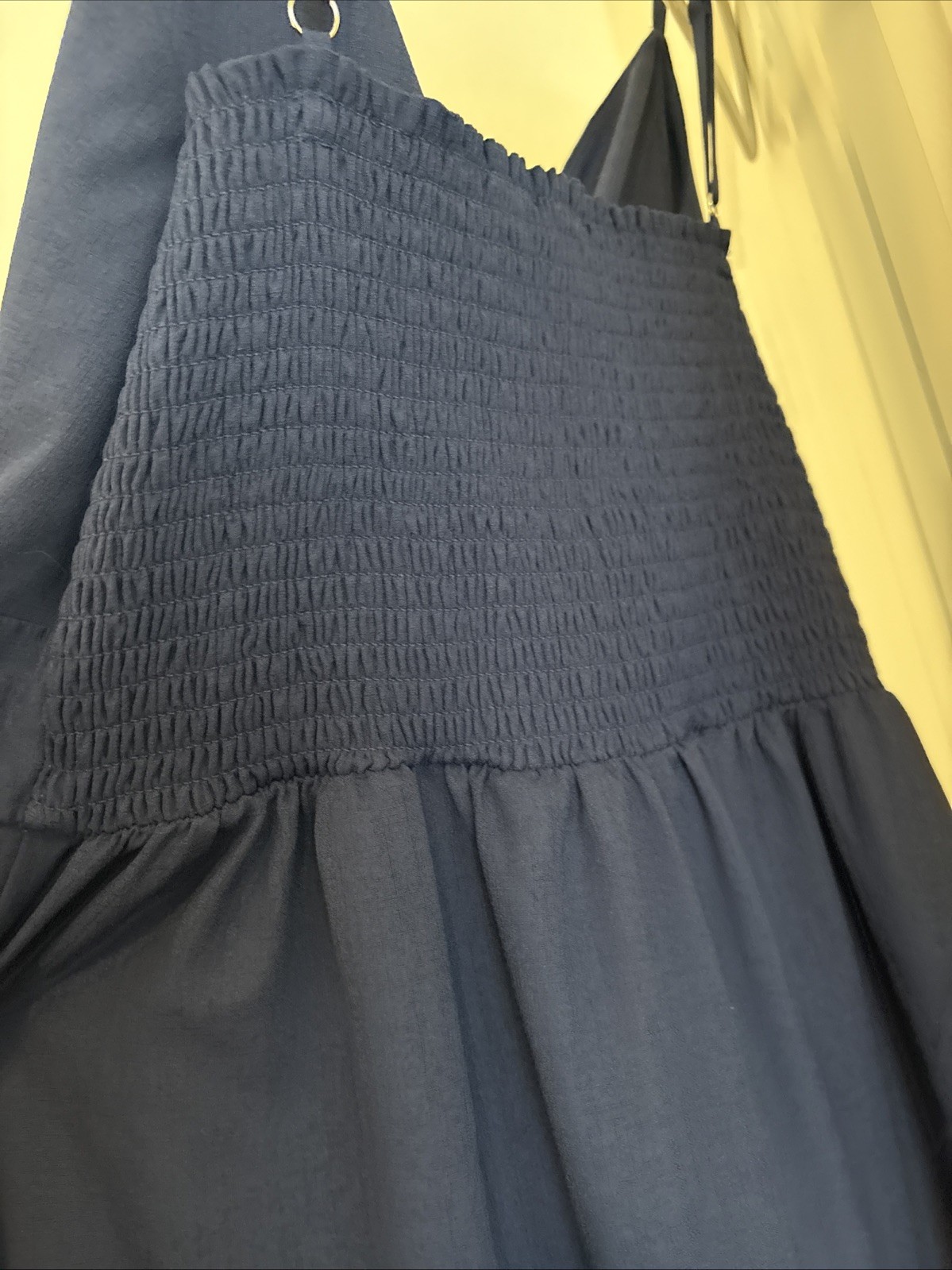 Navy Blue Bow Front Button Down Midi Dress – Sleeveless Spaghetti Strap –Size 12