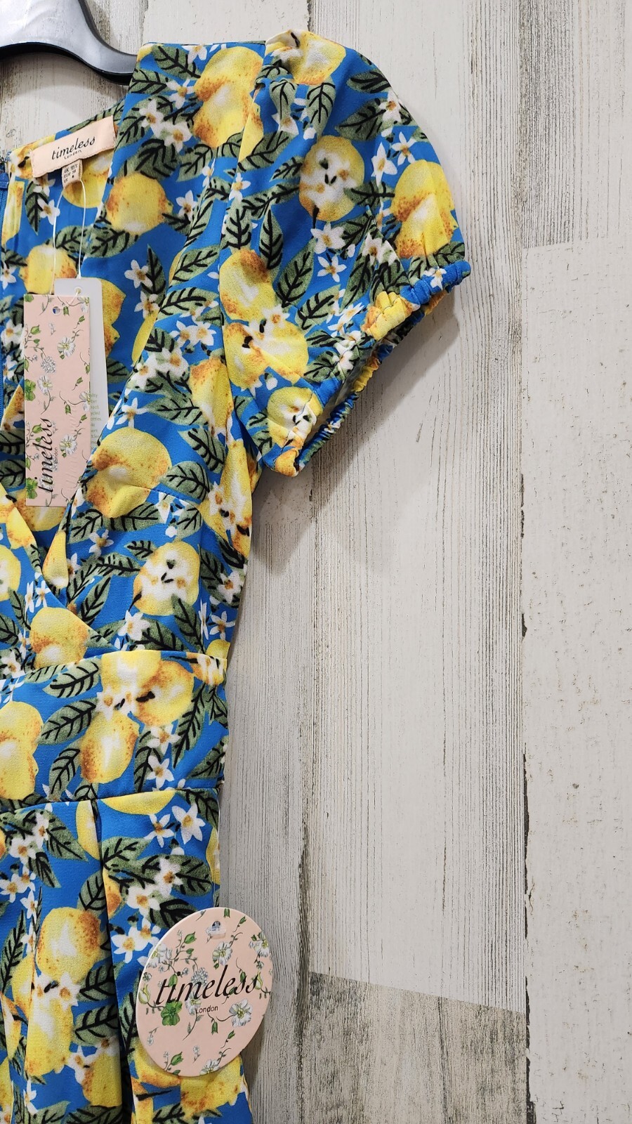 UNIQUE VINTAGE Blue Lemon Print Tie Back Swing Midi Dress Pockets Size SMALL*NEW