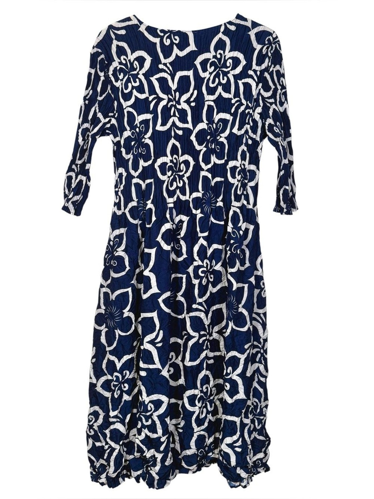 Alquema Size US 10-14 Smash Pocket 3/4 Sleeve Midi Dress Blue & White Floral