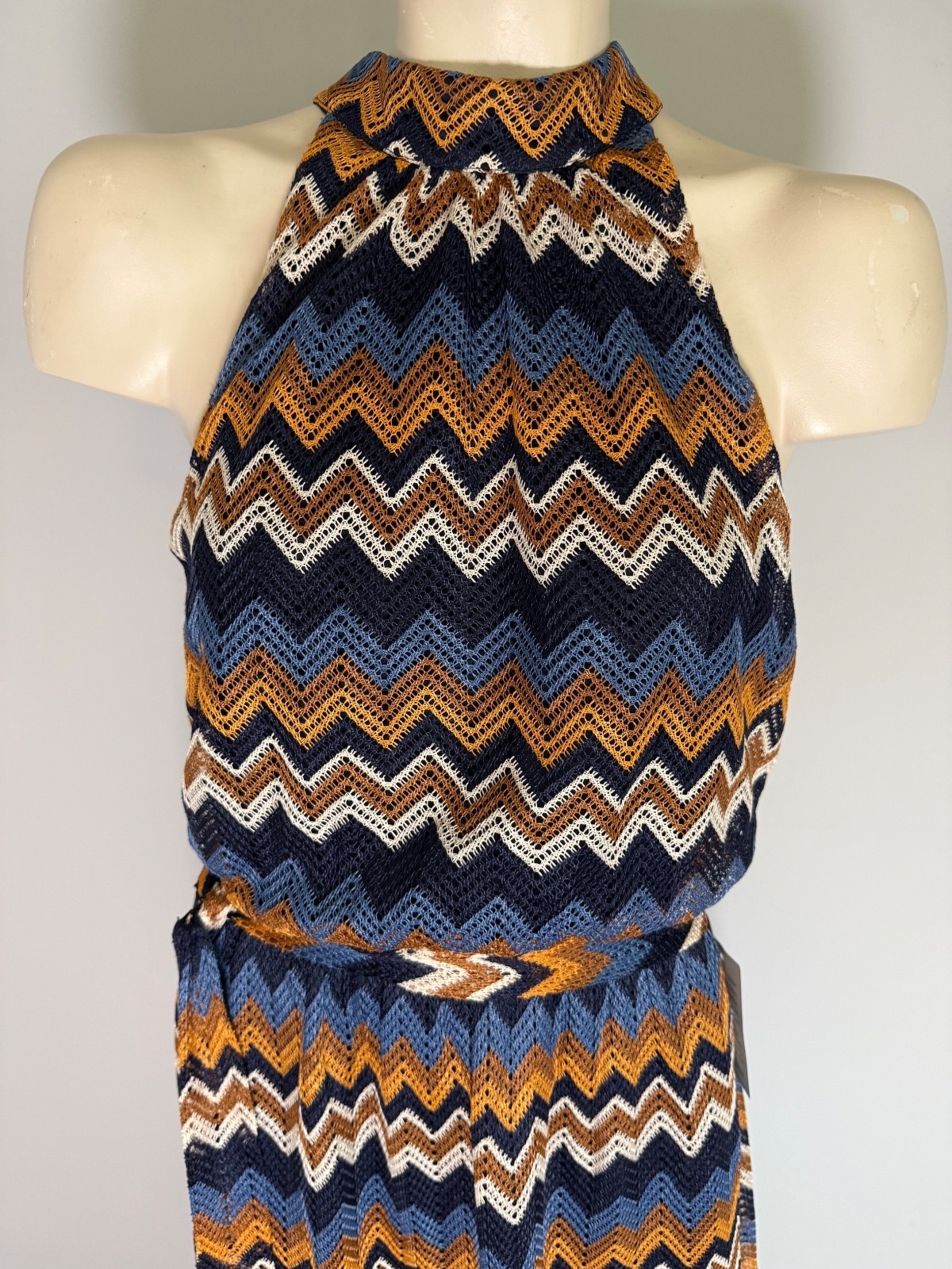 Julia Jordan Chevron Pattern Halter Neck Maxi Dress