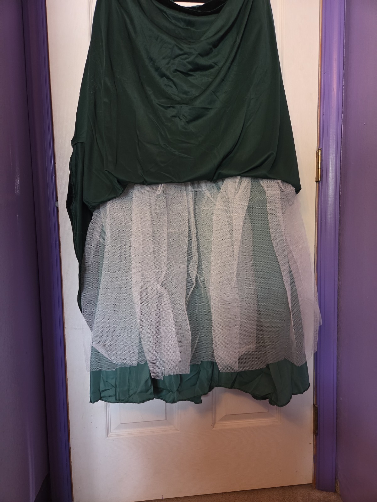 Unworn Velvet Green Off-the-Shoulder LangTing Bridal A-line Quarter Sleeve Dress