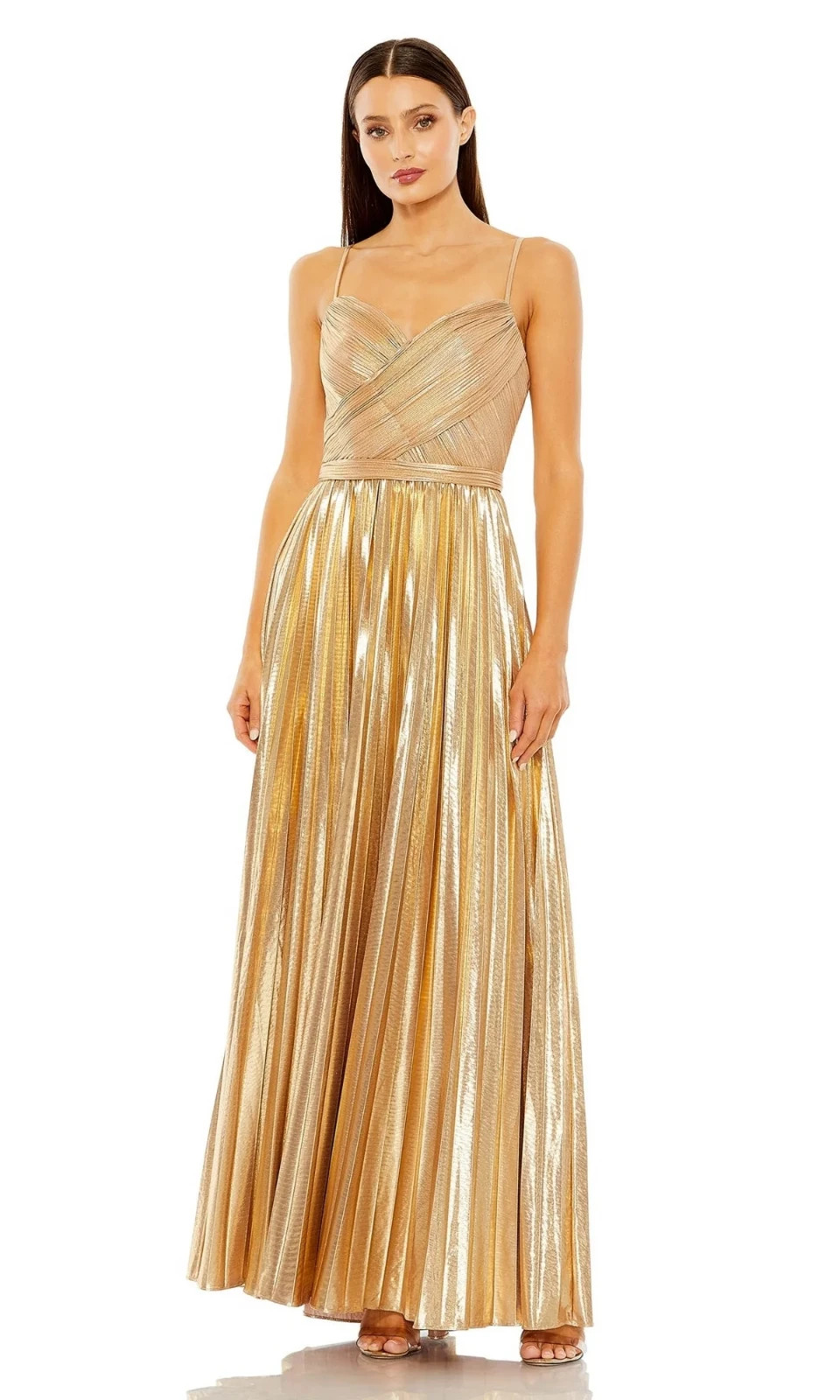 Mac Duggal Gold Metallic Jersey Sweetheart Neckline Metallic Dress Size 14 $398