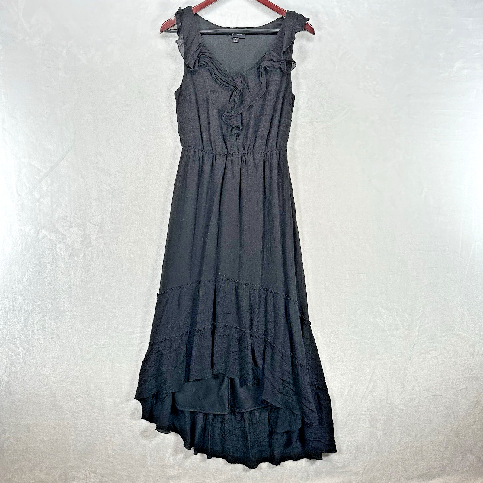 Vintage AB Studio Dress Womens Small Black Midi Witchy Y2K Hi Low Ruffle Goth