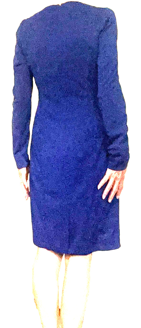 Shesmiss Blue Long Sleeve Polyester V-Neck Ruched Dress Made In Korea, Sz 4 -EUC