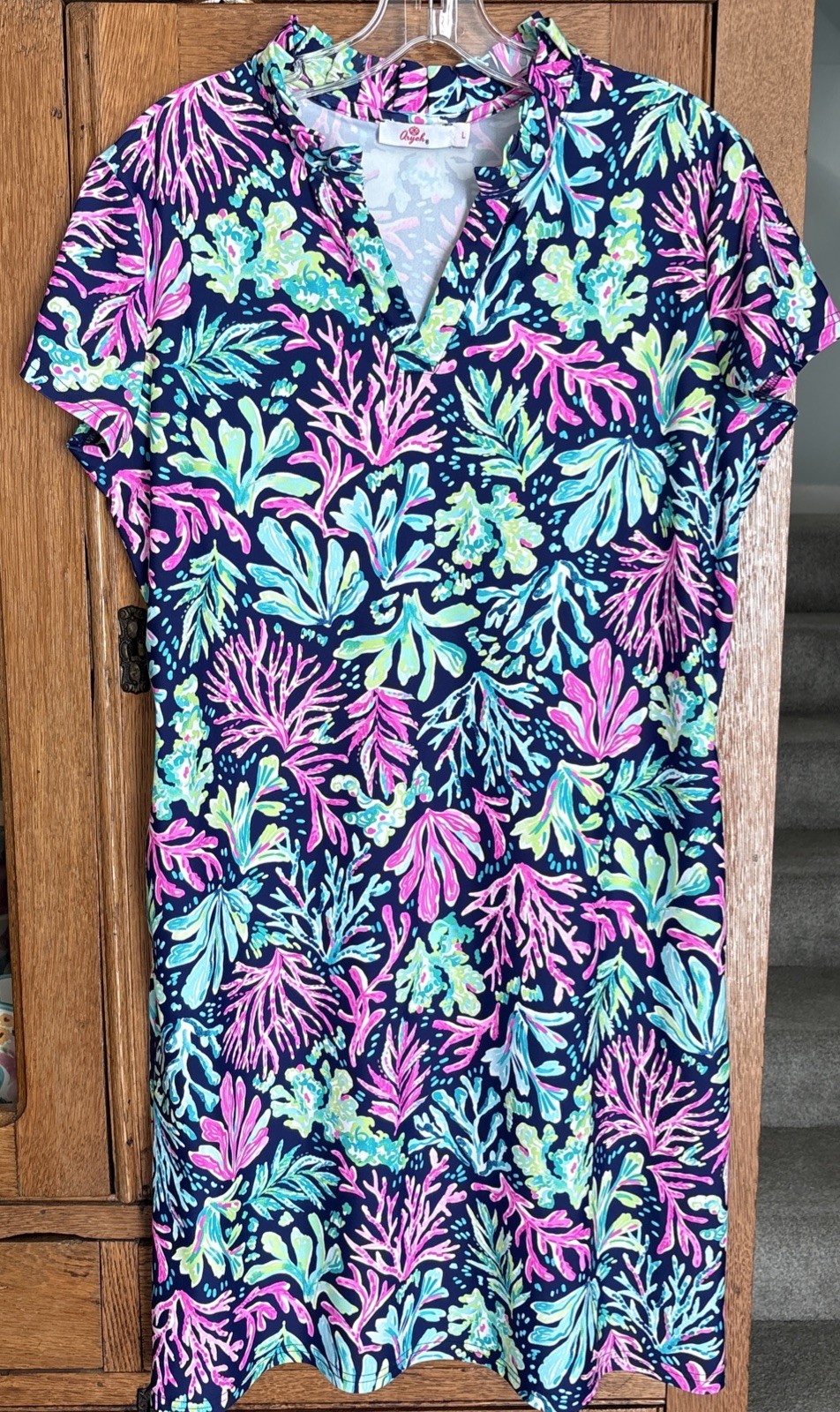 Aryeh Dress Size L Colorful Beach Coral Pattern With Pockets