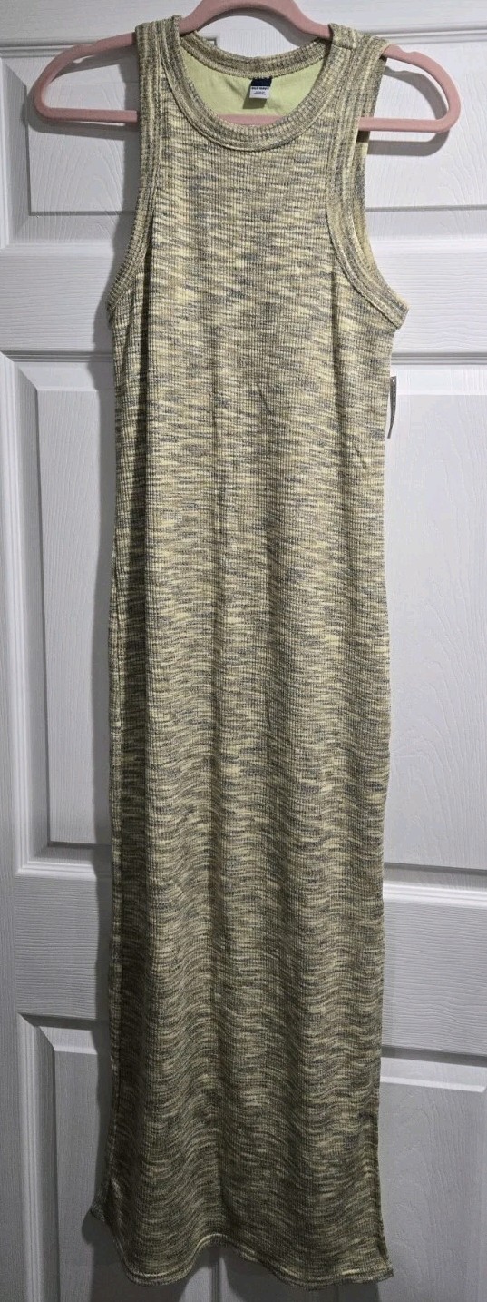 Old Navy Women’s Knit Maxi Dress M Beige Gray Heathered Round Neck Sleeveless