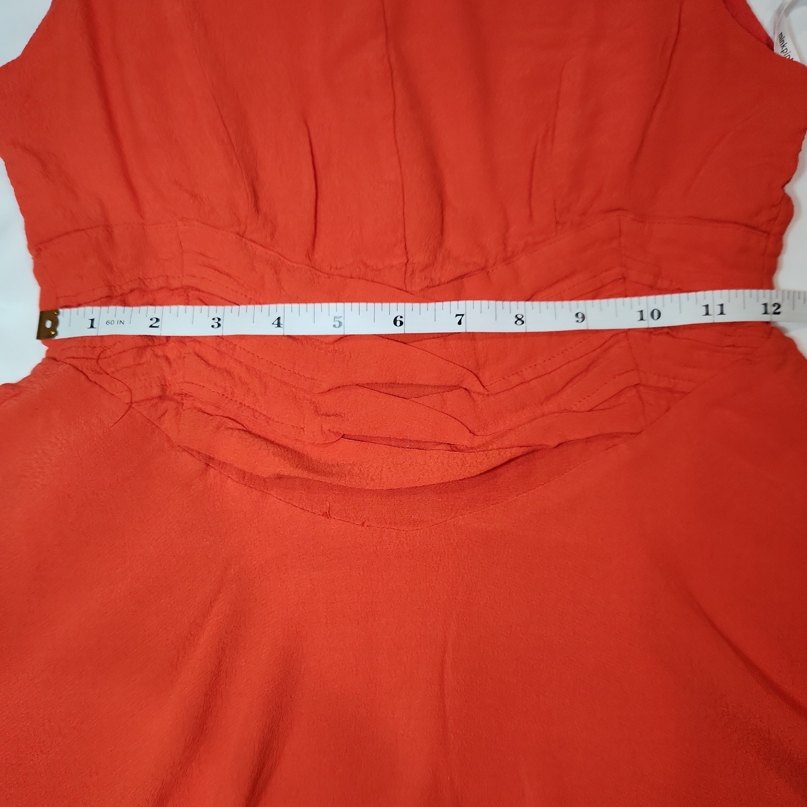 MINKPINK Orange Sleevless Mini Skater Dress Pleated Ruched Waist Womens Size S